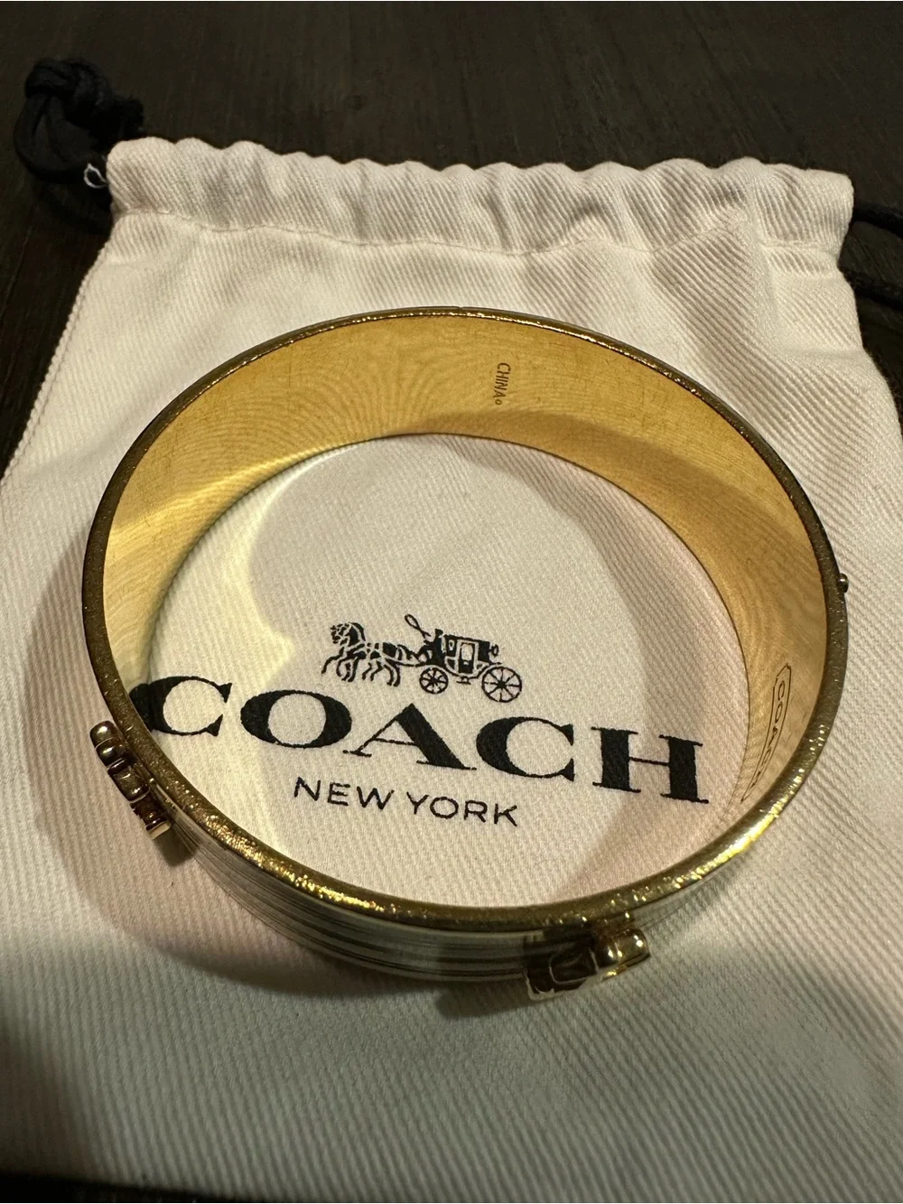 Coach Gold and Navy Anchor Stripe Bangle Bracelet